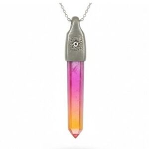Aura Crystal Pendant Necklace Pink Orange Gradient Gemstone Silver Tone Chain